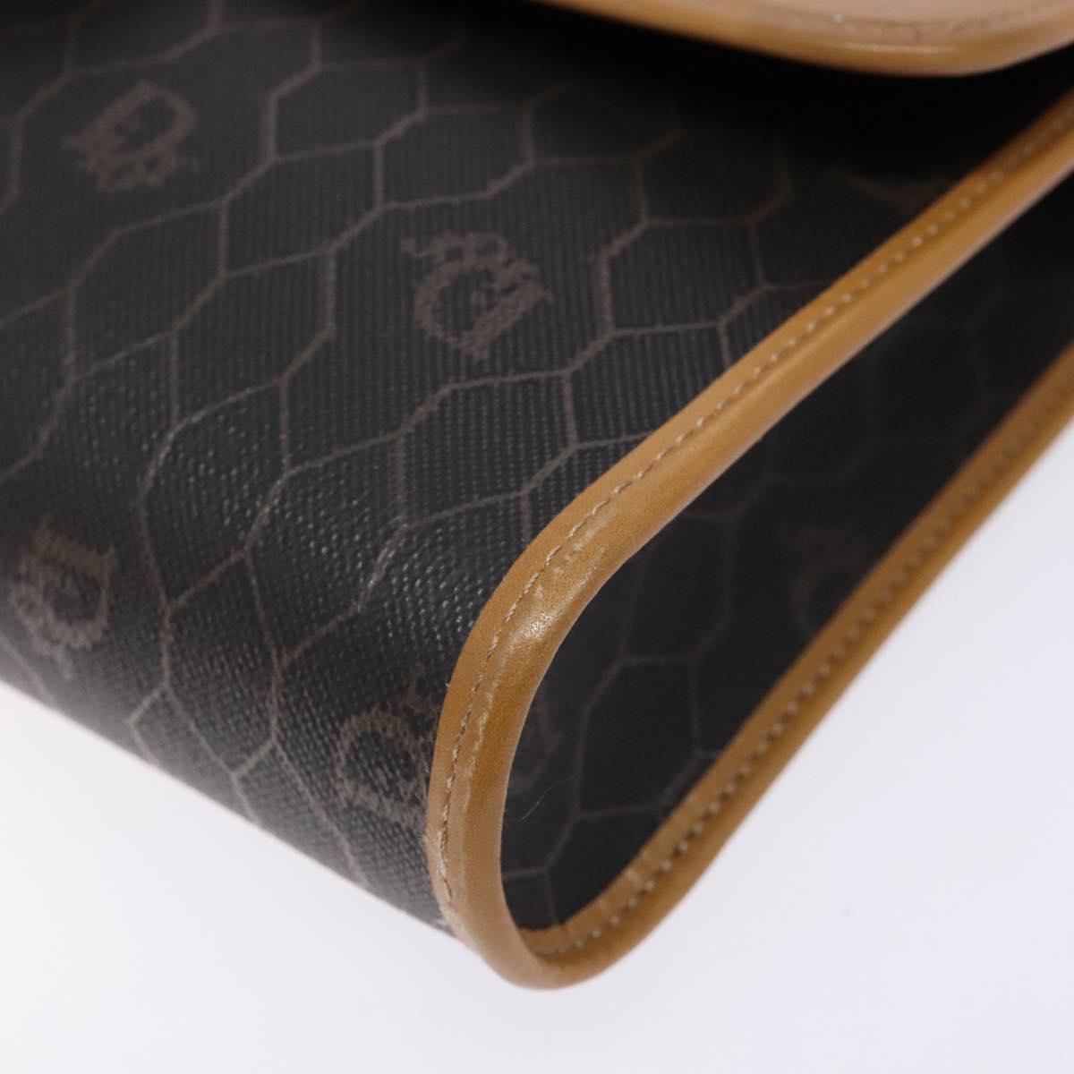 Christian Dior Honeycomb Canvas Shoulder Bag PVC Black Gold Auth BA4862