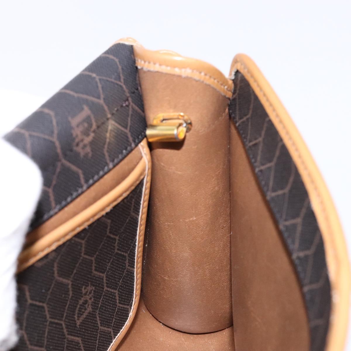 Christian Dior Honeycomb Canvas Shoulder Bag PVC Black Gold Auth BA4862