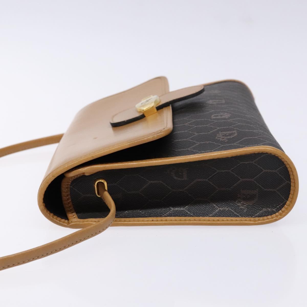 Christian Dior Honeycomb Canvas Shoulder Bag PVC Black Gold Auth BA4862