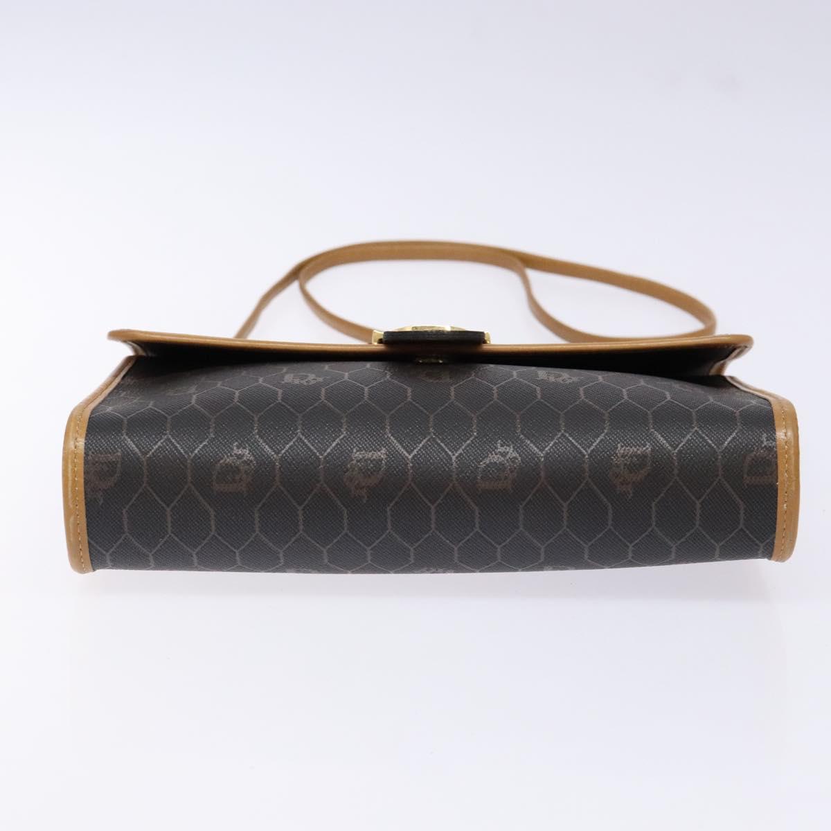 Christian Dior Honeycomb Canvas Shoulder Bag PVC Black Gold Auth BA4862