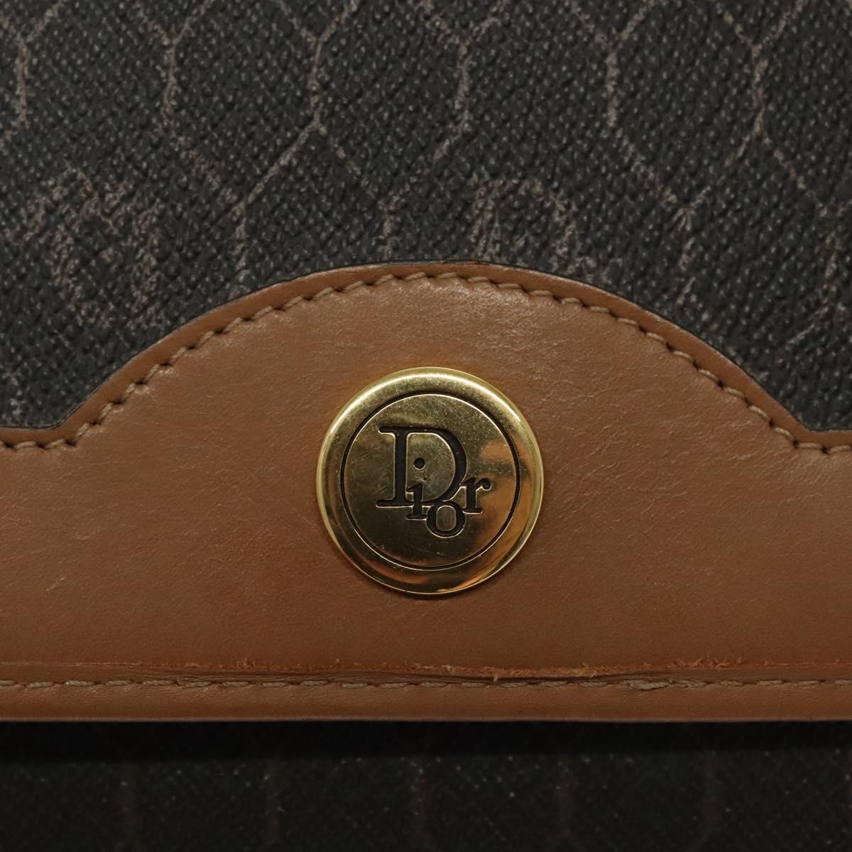 Christian Dior Honeycomb Canvas Chain Shoulder Bag PVC Black Gold Auth BA4863