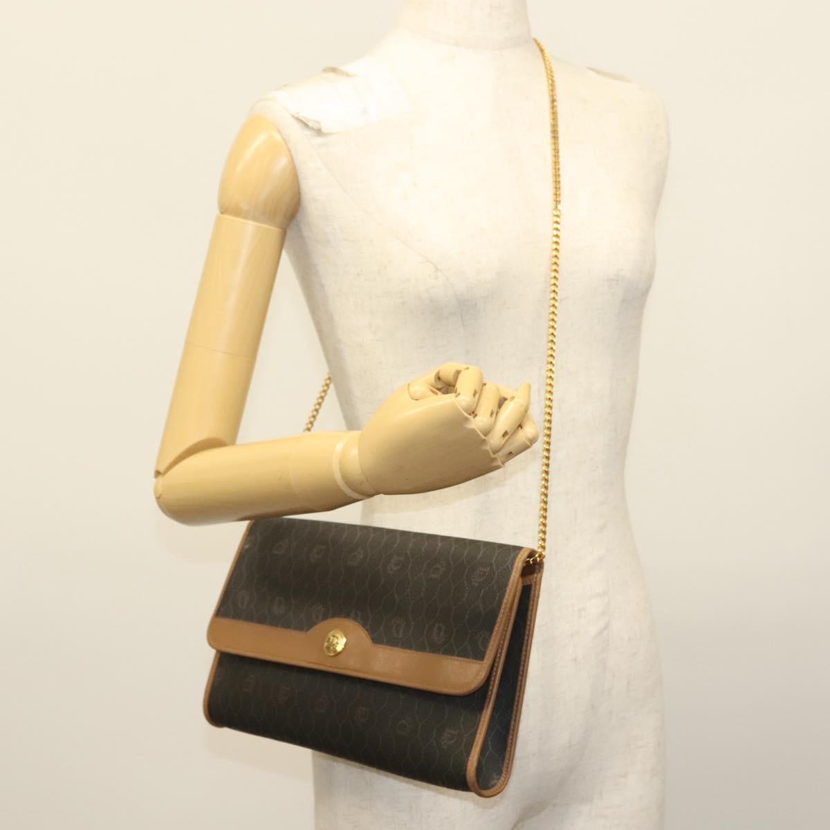 Christian Dior Honeycomb Canvas Chain Shoulder Bag PVC Black Gold Auth BA4863