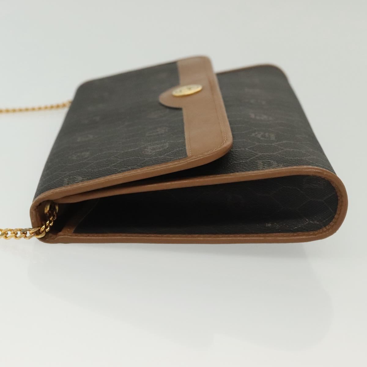 Christian Dior Honeycomb Canvas Chain Shoulder Bag PVC Black Gold Auth BA4863