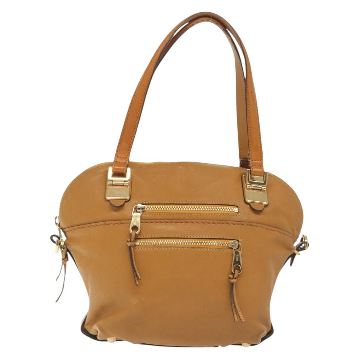 Chloe Tote Bag Leather 2way Beige Gold Auth BA4868