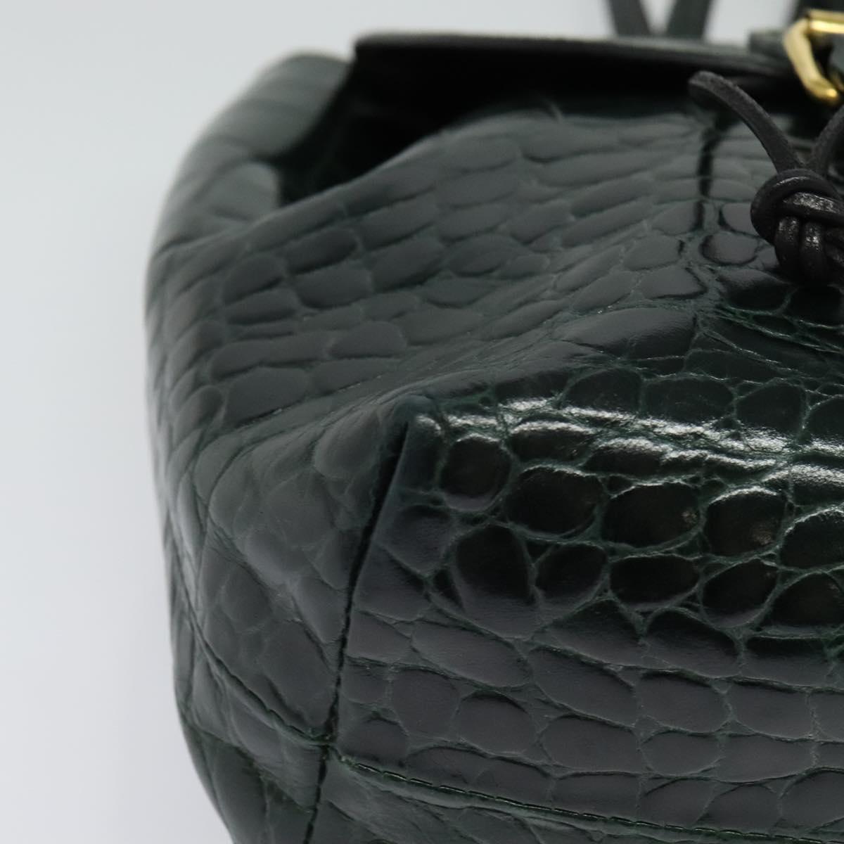 BALLY Embossing Backpack Leather Green Gold Auth BA4870