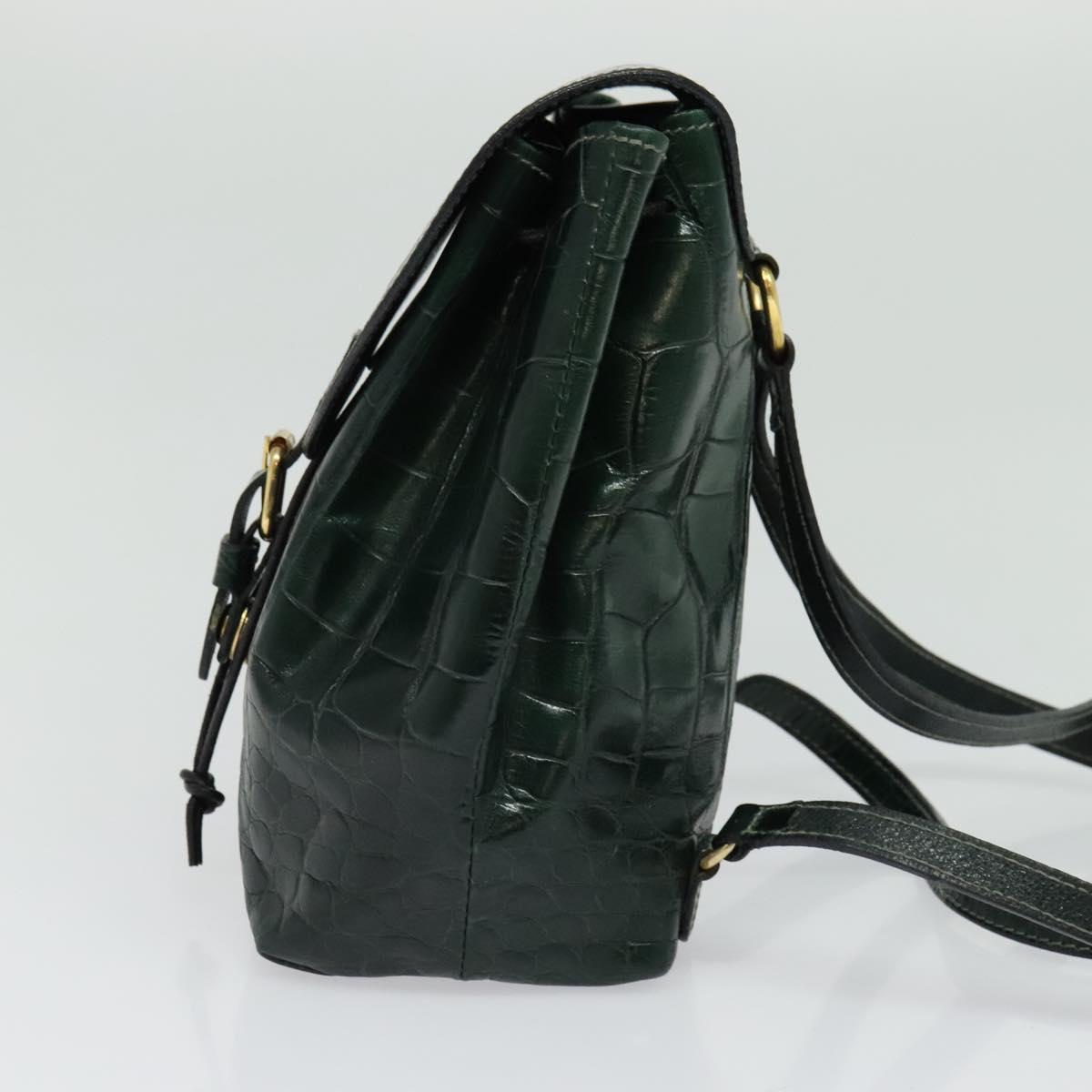 BALLY Embossing Backpack Leather Green Gold Auth BA4870