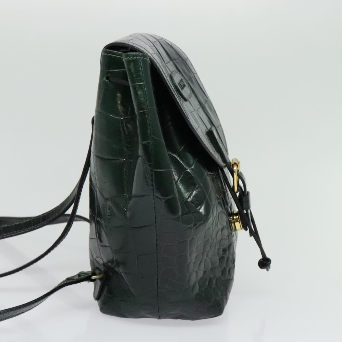 BALLY Embossing Backpack Leather Green Gold Auth BA4870