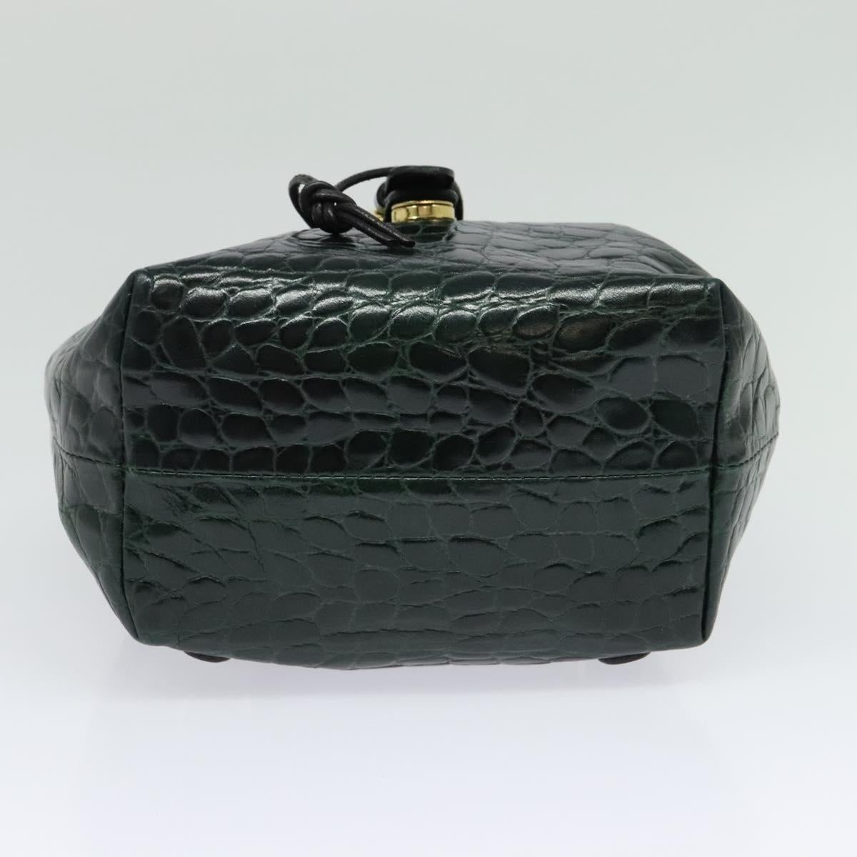 BALLY Embossing Backpack Leather Green Gold Auth BA4870