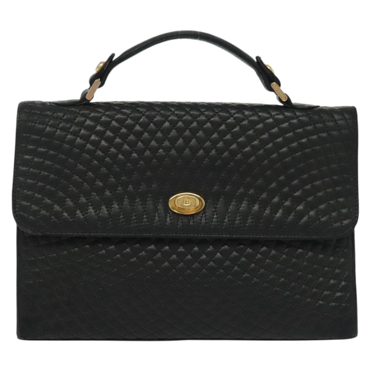 BALLY Hand Bag Leather Black Gold Auth BA4871