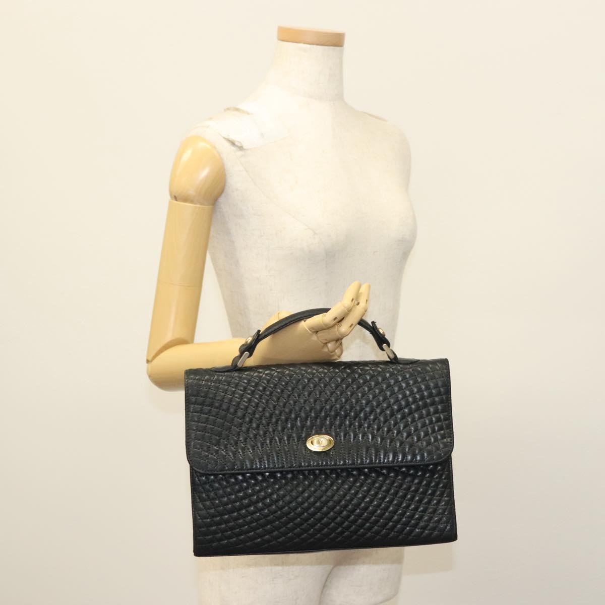 BALLY Hand Bag Leather Black Gold Auth BA4871