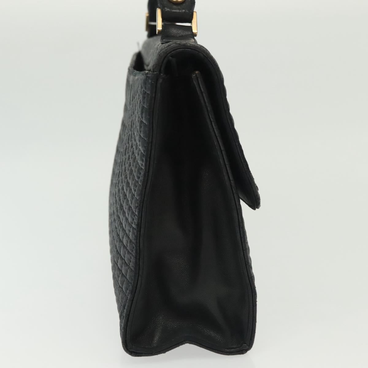 BALLY Hand Bag Leather Black Gold Auth BA4871