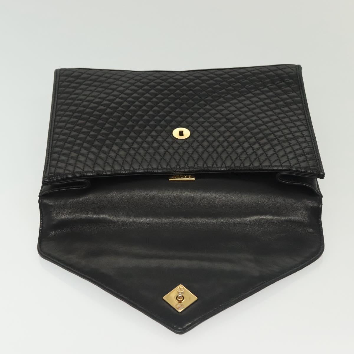 BALLY Hand Bag Leather Black Gold Auth BA4872