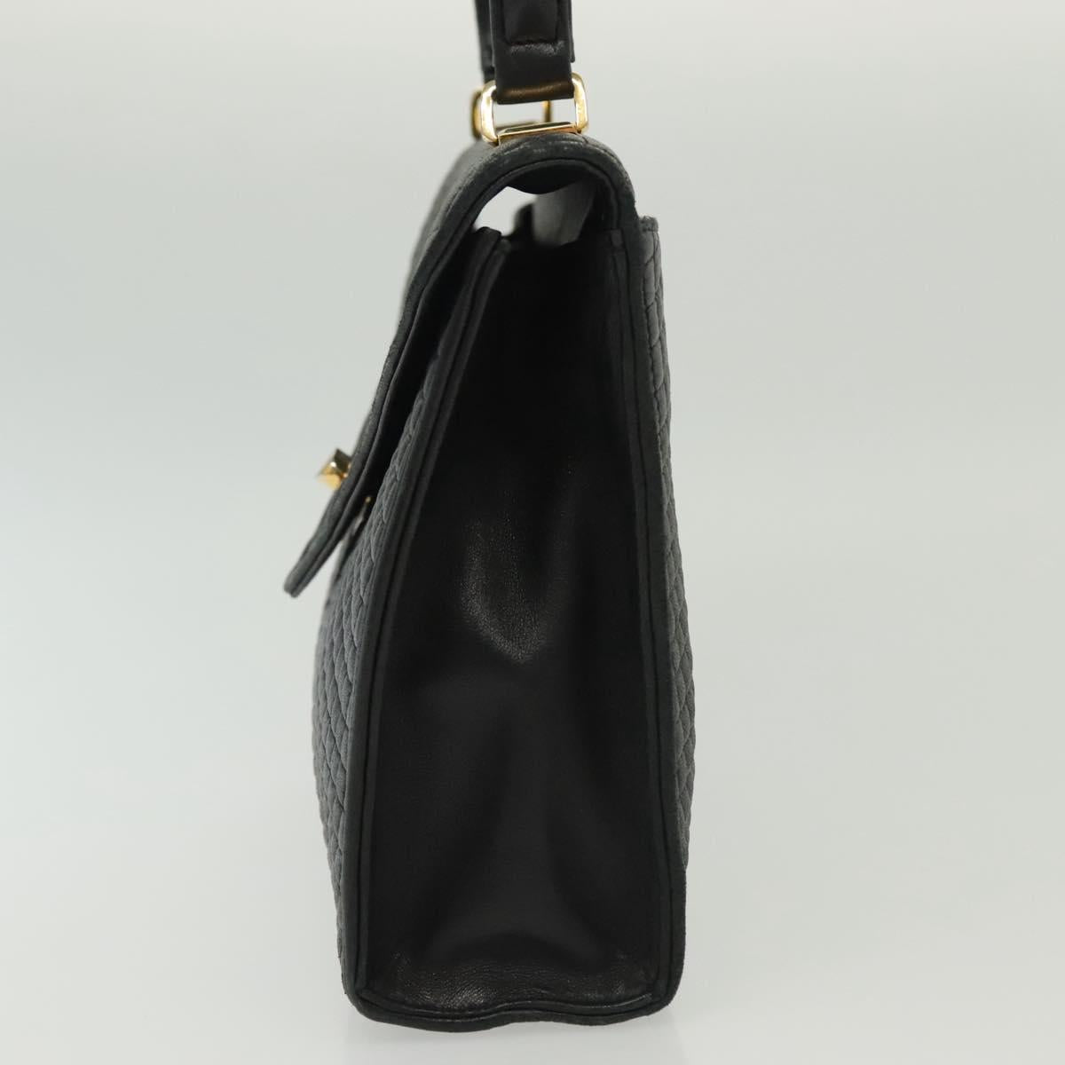 BALLY Hand Bag Leather Black Gold Auth BA4872