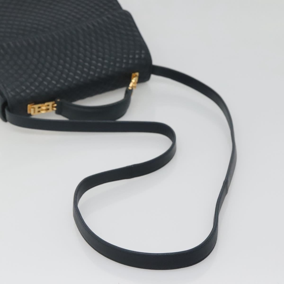 BALLY Hand Bag Leather 2way Navy Gold Auth BA4873