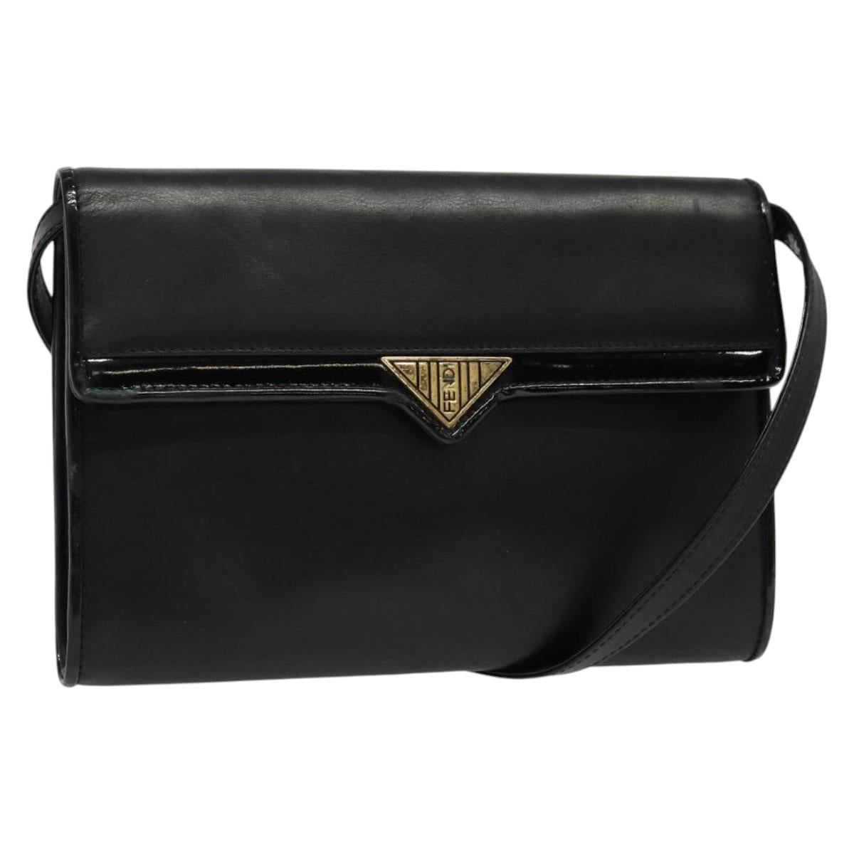 FENDI Shoulder Bag Leather Black Gold Auth BA4874