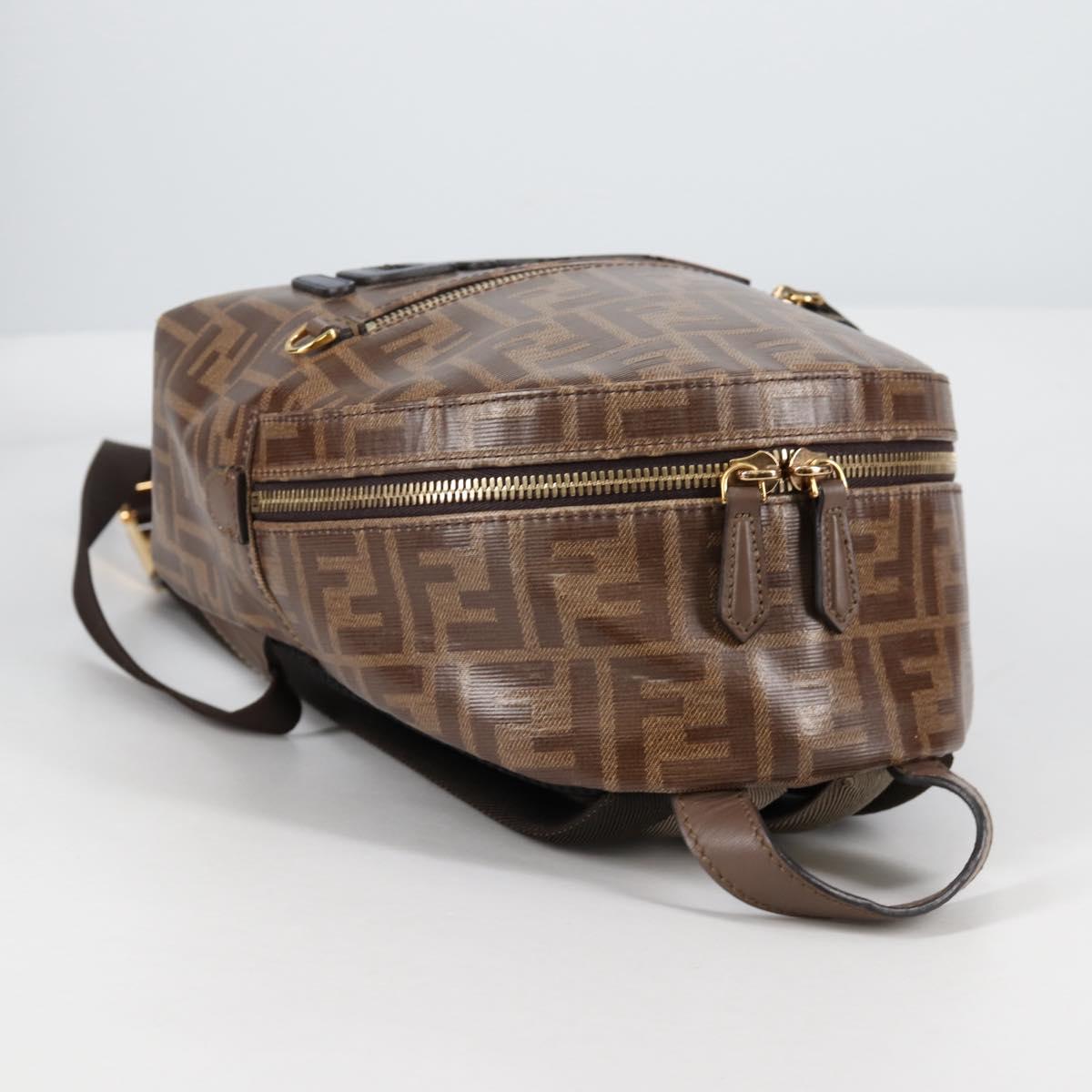 FENDI Zucca Canvas Backpack PVC FILA Collaboration Brown Gold Auth BA4876