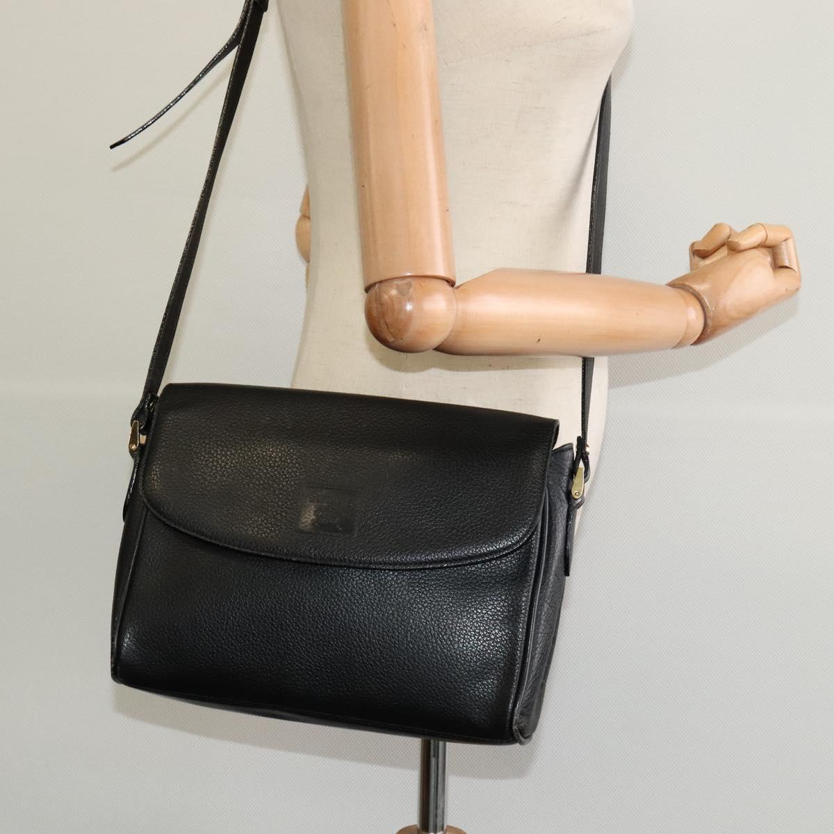 Burberrys Shoulder Bag Leather Black Auth BA489