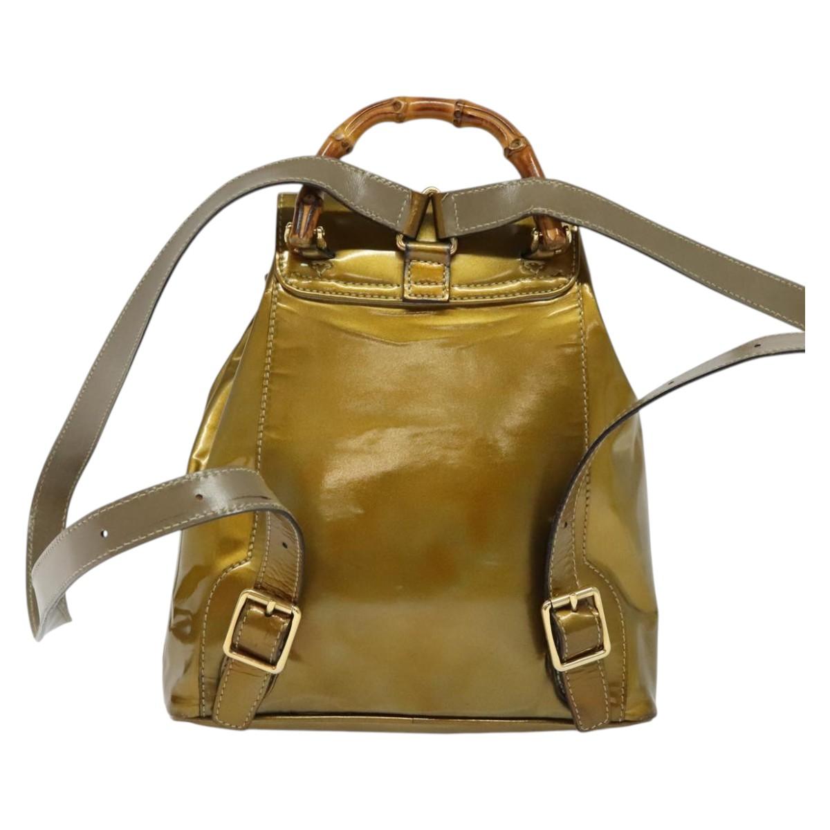 GUCCI Bamboo Backpack Enamel Gold 003 1705 0030 Auth BA4926