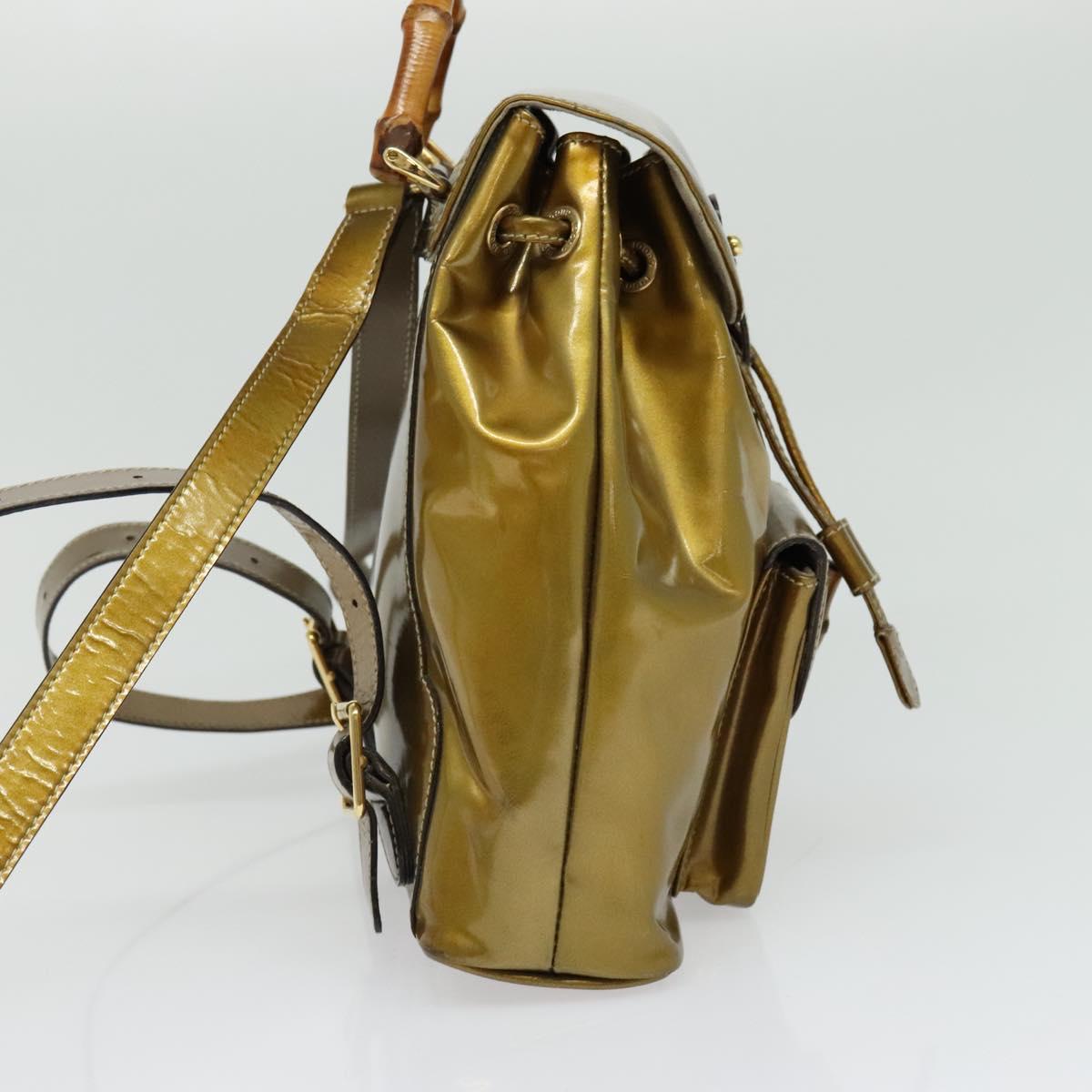 GUCCI Bamboo Backpack Enamel Gold 003 1705 0030 Auth BA4926