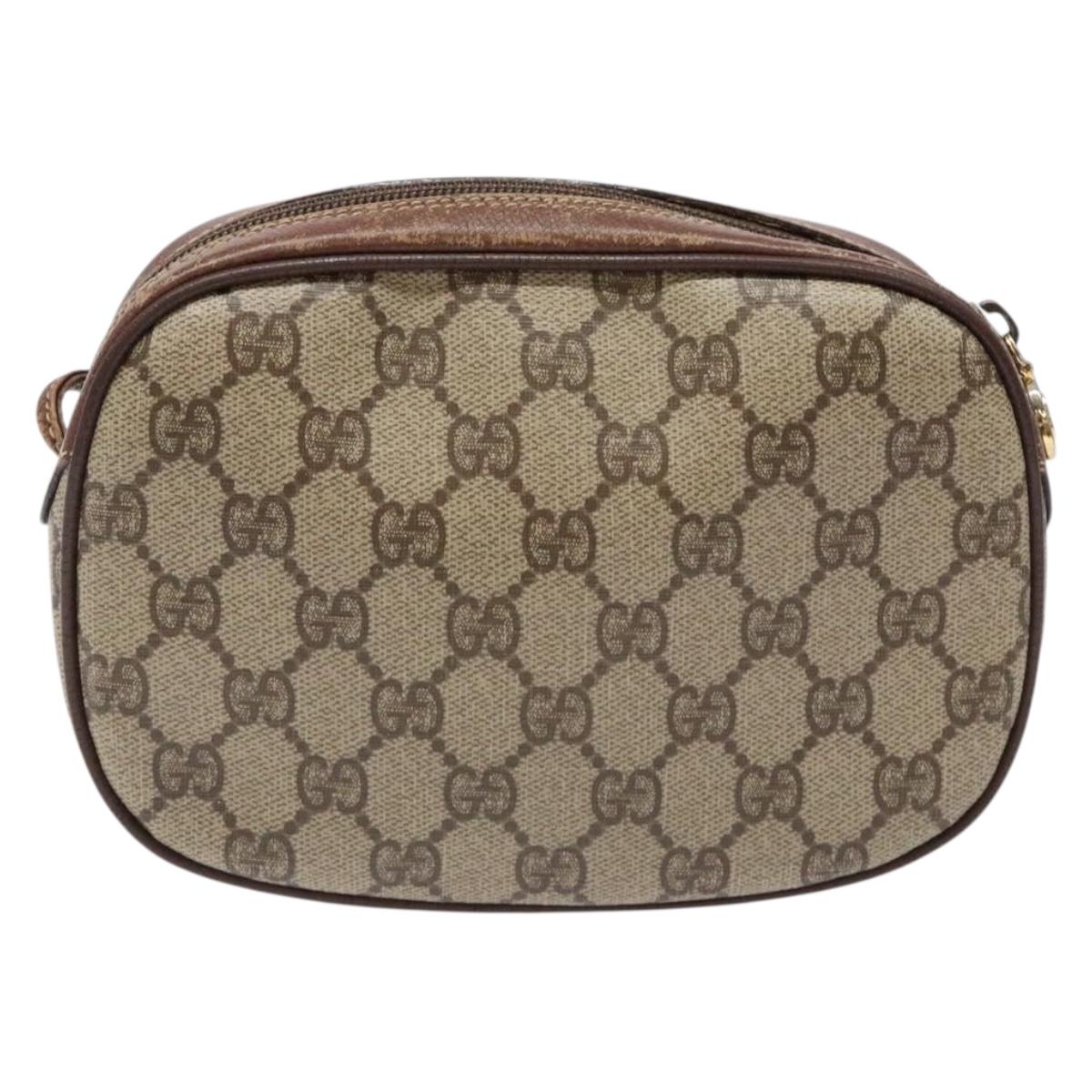 GUCCI GG Supreme Web Sherry Line Shoulder Bag PVC Beige Gold Auth BA4929