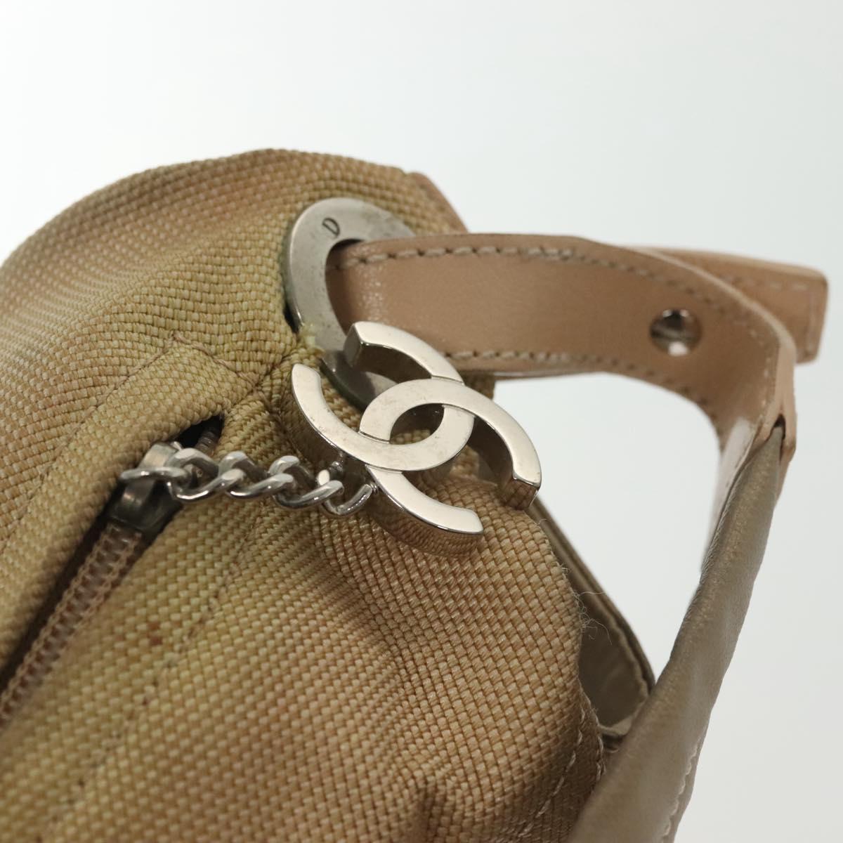 CHANEL Paris Biarritz Shoulder Bag Coated Canvas Beige Silver CC Auth BA4942
