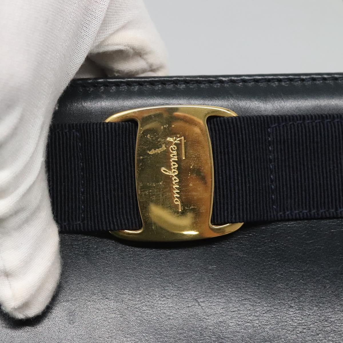Salvatore Ferragamo Vala Shoulder Bag Leather Navy Gold Auth BA4945