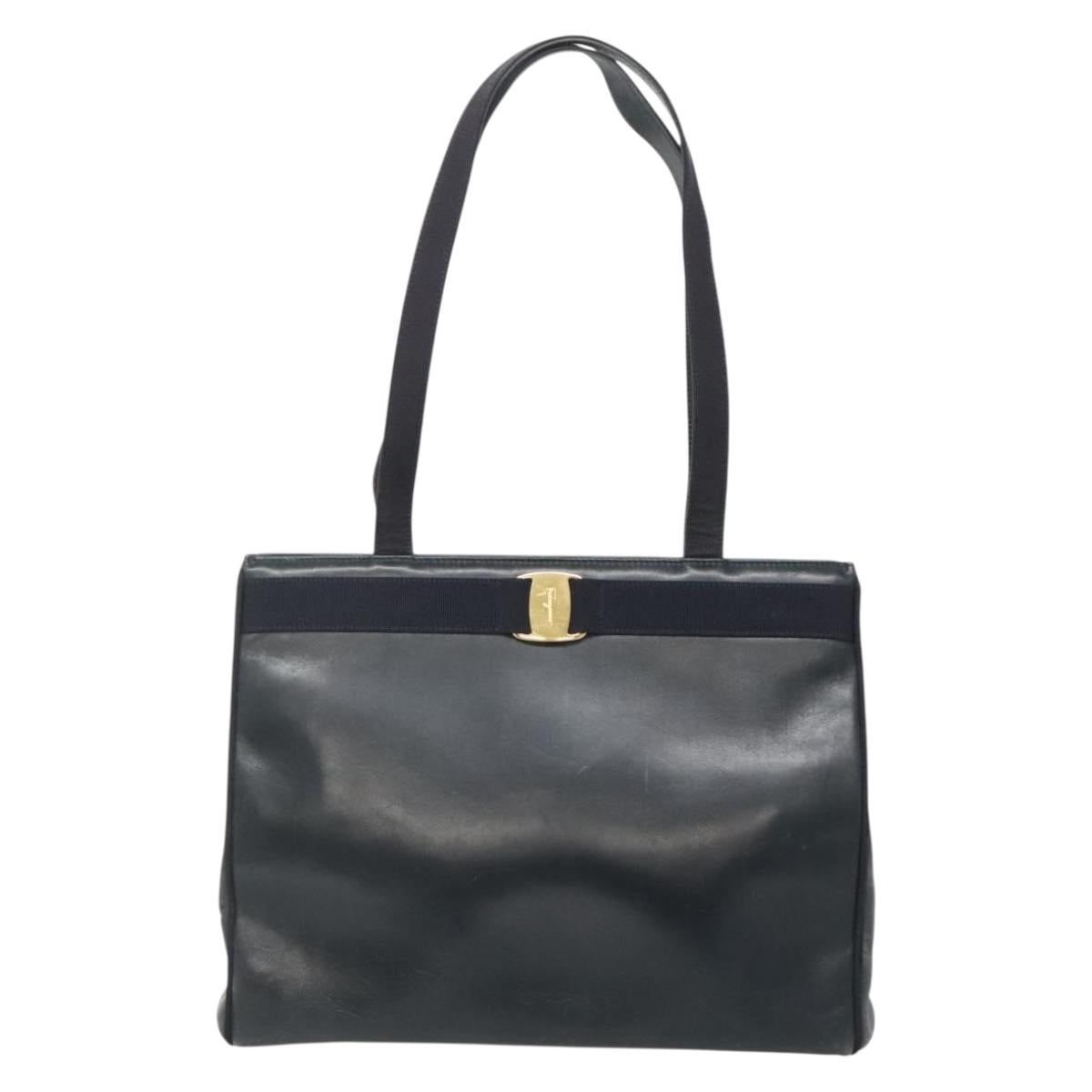 Salvatore Ferragamo Vala Shoulder Bag Leather Navy Gold Auth BA4945