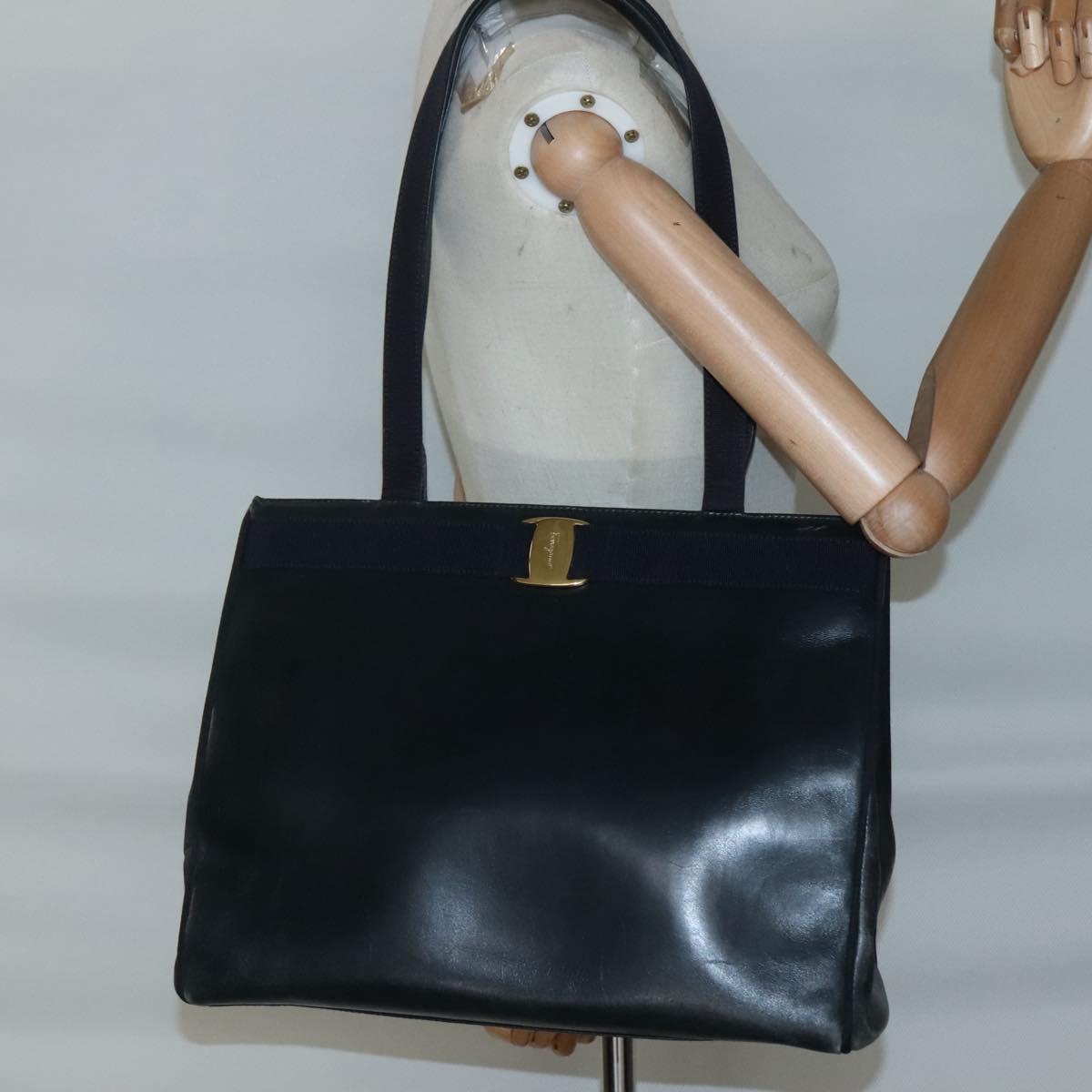 Salvatore Ferragamo Vala Shoulder Bag Leather Navy Gold Auth BA4945