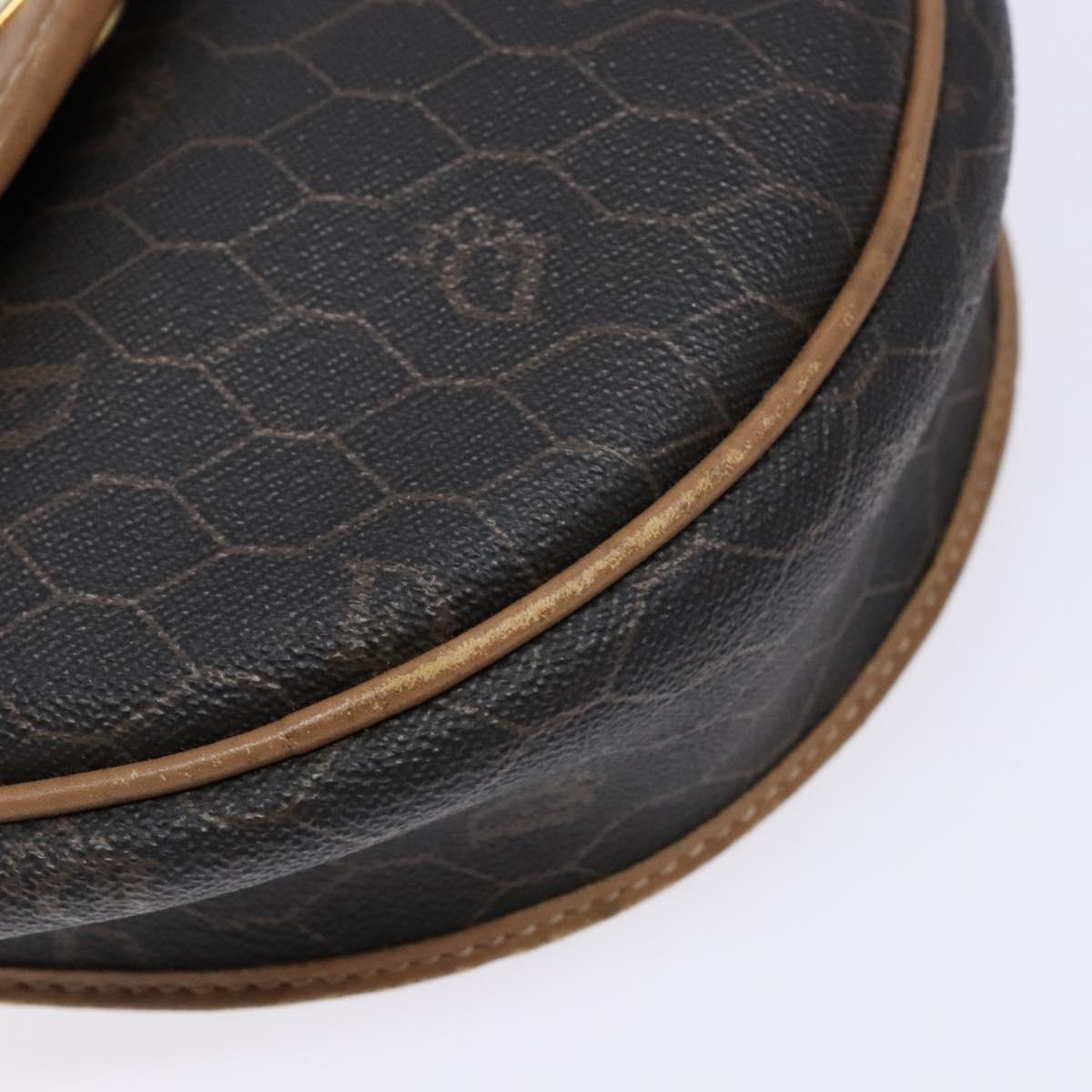 Christian Dior Honeycomb Canvas Shoulder Bag PVC Black Gold Auth BA4962