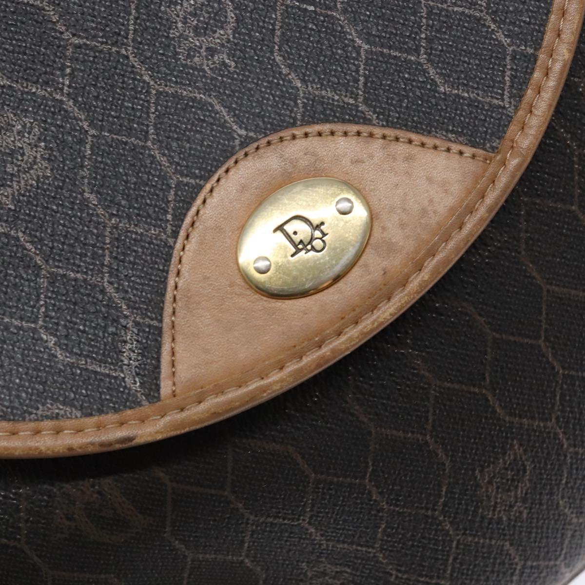 Christian Dior Honeycomb Canvas Shoulder Bag PVC Black Gold Auth BA4962