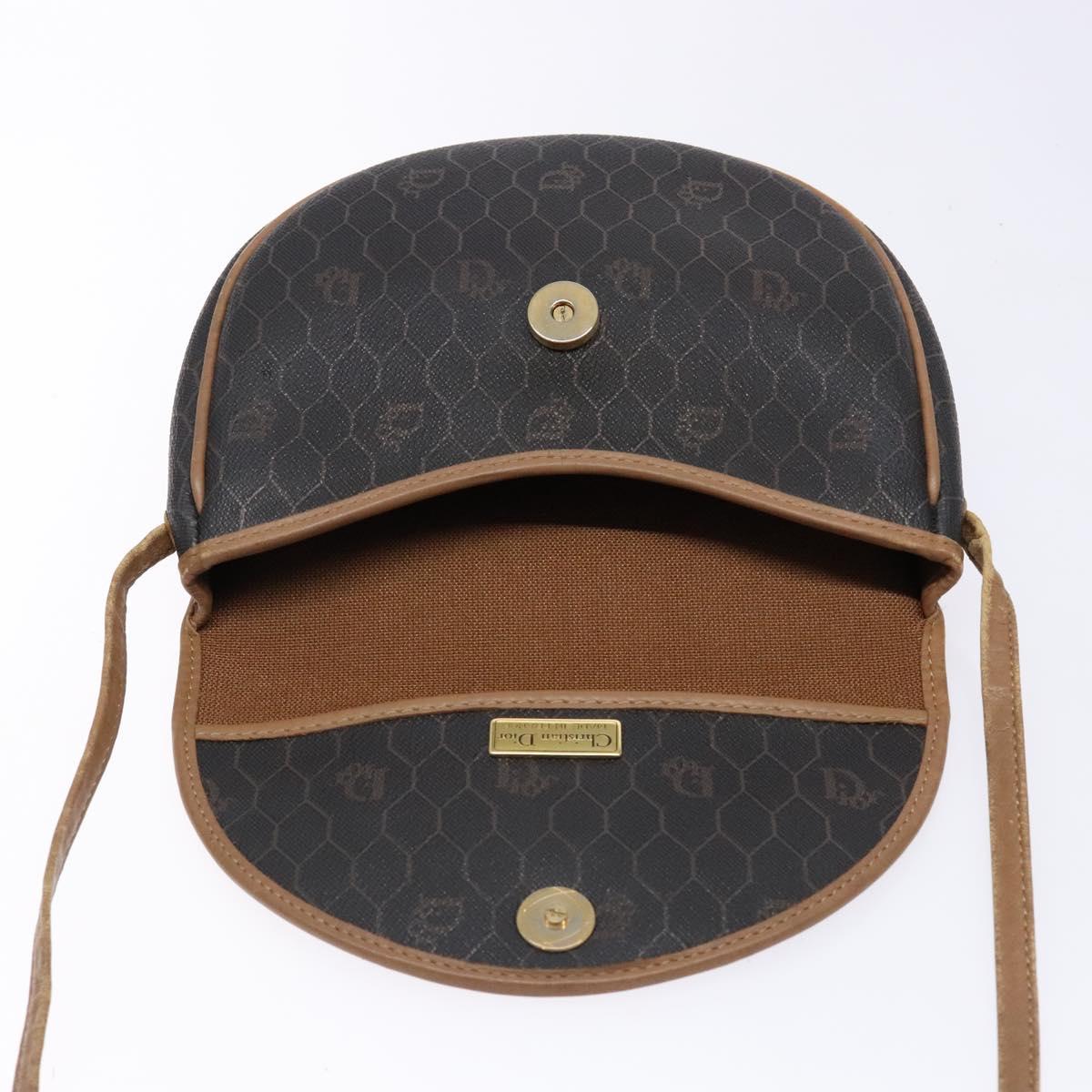 Christian Dior Honeycomb Canvas Shoulder Bag PVC Black Gold Auth BA4962
