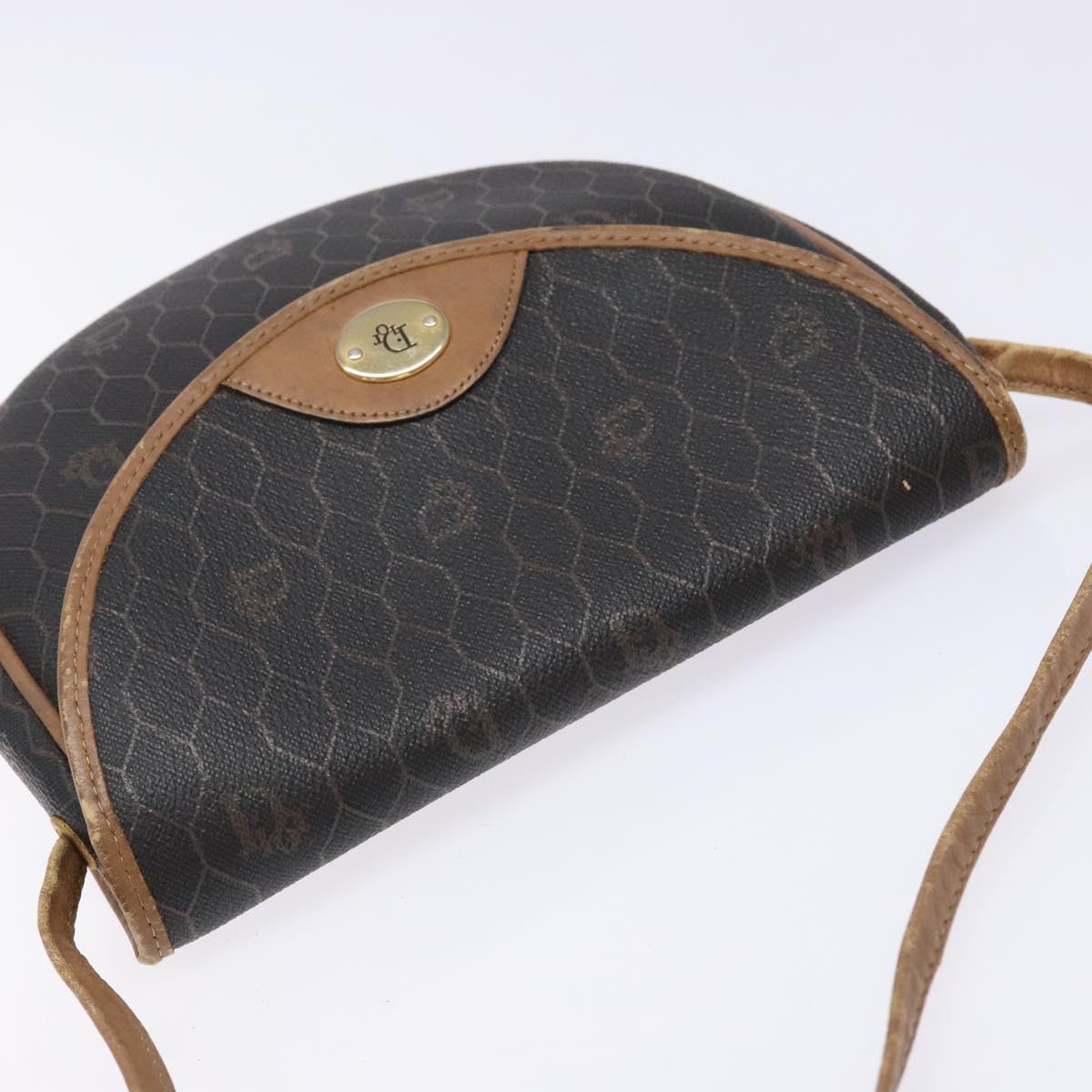 Christian Dior Honeycomb Canvas Shoulder Bag PVC Black Gold Auth BA4962