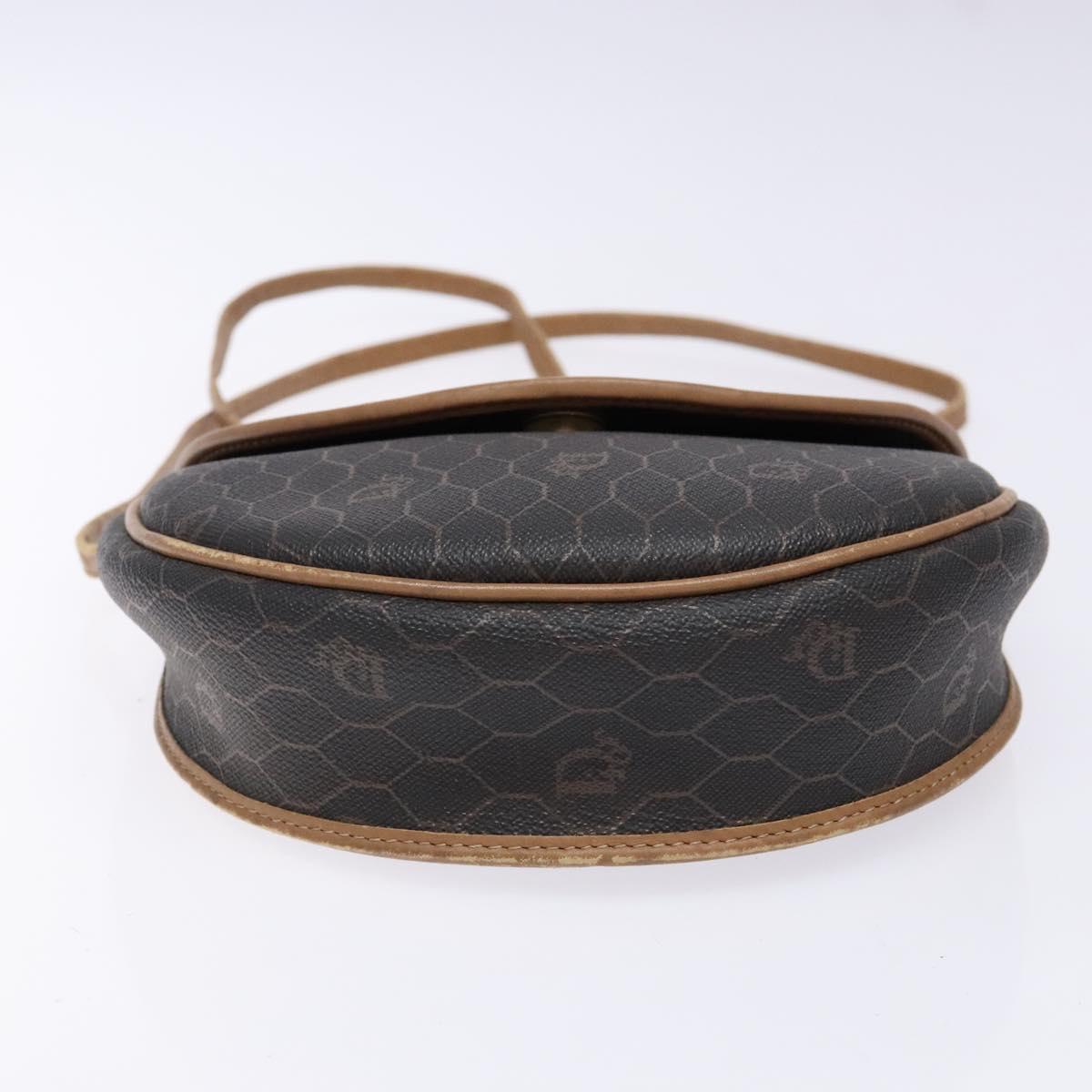 Christian Dior Honeycomb Canvas Shoulder Bag PVC Black Gold Auth BA4962