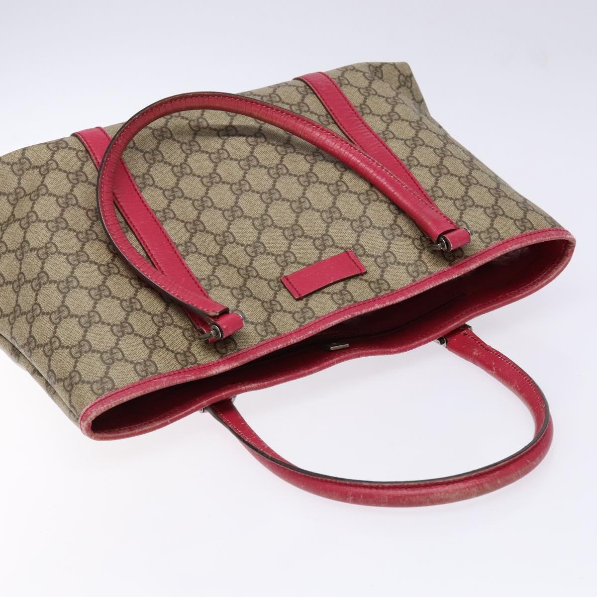GUCCI GG Supreme Tote Bag PVC Beige Silver 114595 Auth BA4963