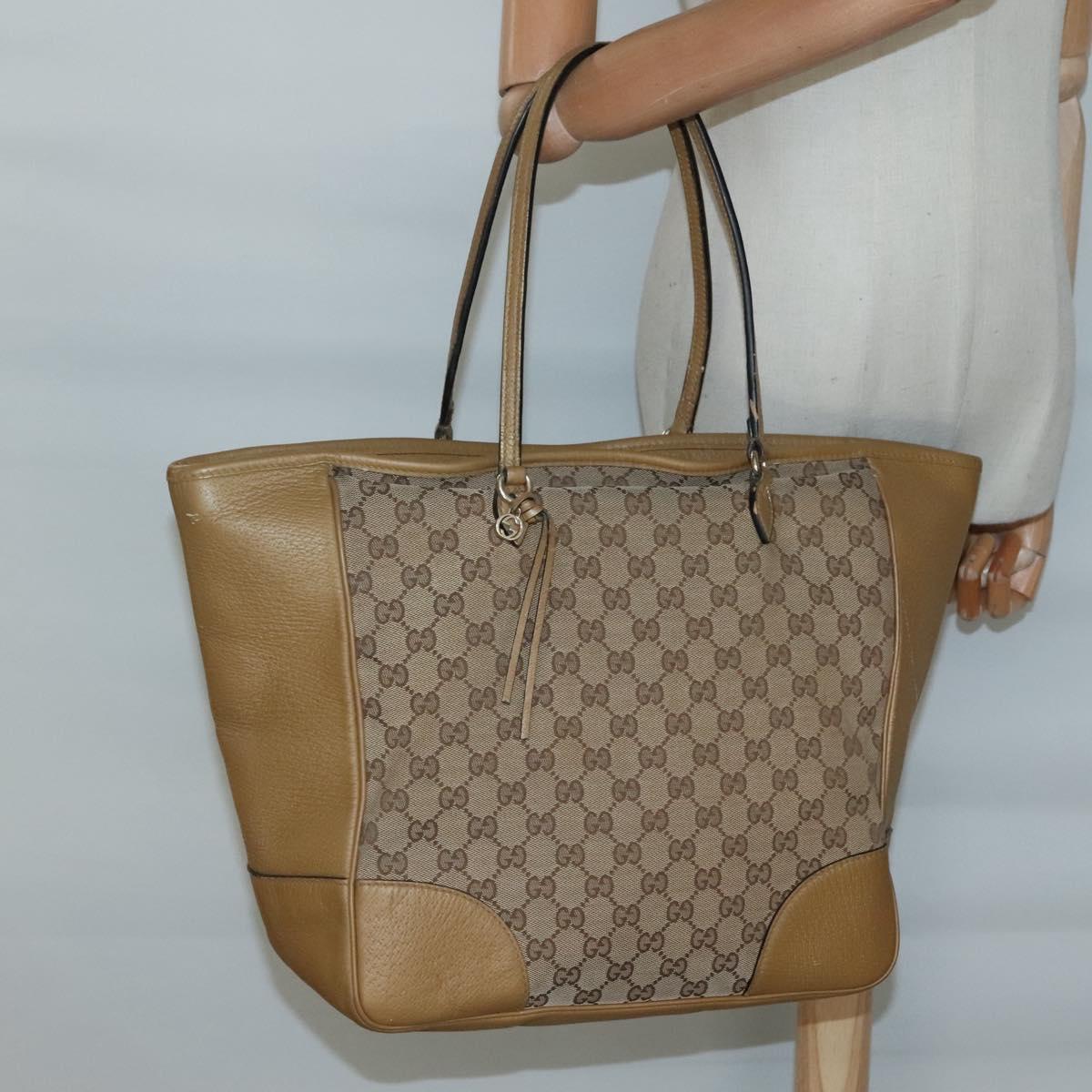 GUCCI GG Canvas Tote Bag Beige Gold 323671 Auth BA4965