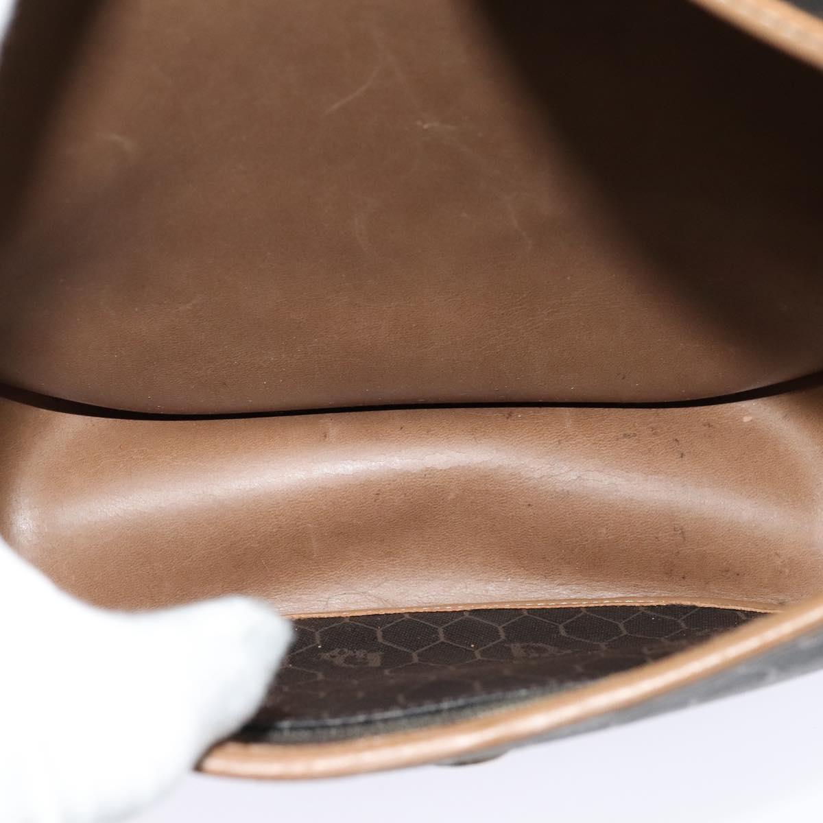 Christian Dior Honeycomb Canvas Shoulder Bag PVC Leather Black Brown Auth BA497