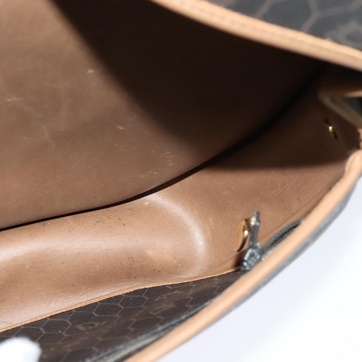 Christian Dior Honeycomb Canvas Shoulder Bag PVC Leather Black Brown Auth BA497