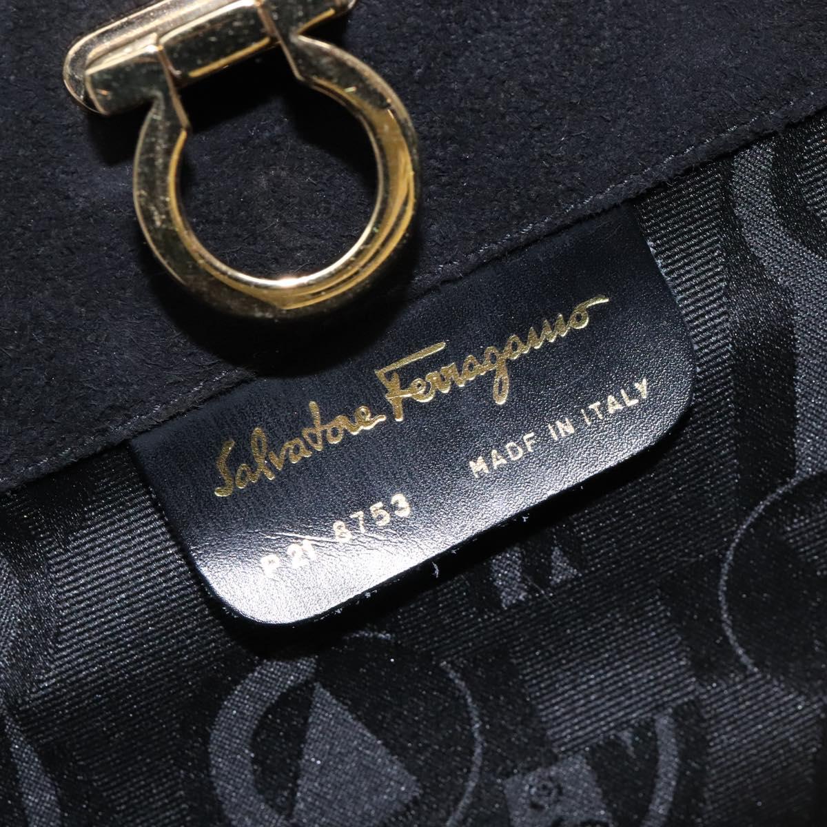 Salvatore Ferragamo Gancini Chain Shoulder Bag Suede Black Gold Auth BA5012