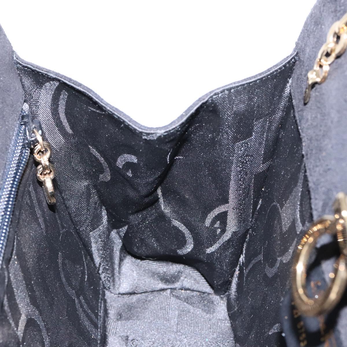 Salvatore Ferragamo Gancini Chain Shoulder Bag Suede Black Gold Auth BA5012