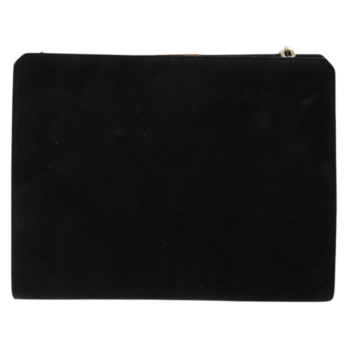 Salvatore Ferragamo Gancini Chain Shoulder Bag Suede Black Gold Auth BA5012