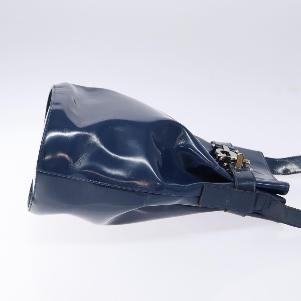 Salvatore Ferragamo Gancini Shoulder Bag Enamel Blue Silver Auth BA5013