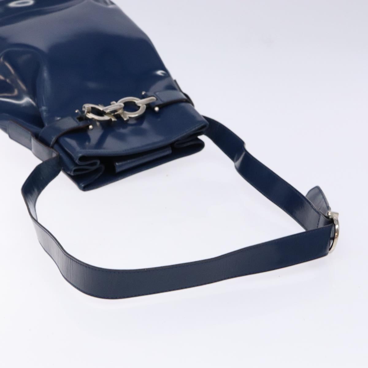 Salvatore Ferragamo Gancini Shoulder Bag Enamel Blue Silver Auth BA5013