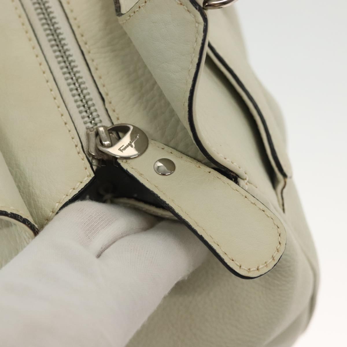 Salvatore Ferragamo Gancini Hand Bag Leather White Silver Auth BA5015