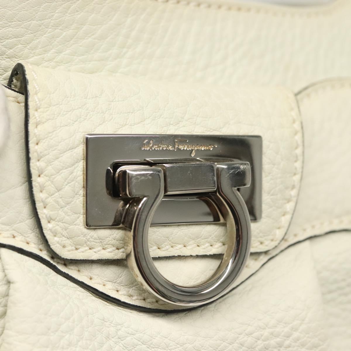 Salvatore Ferragamo Gancini Hand Bag Leather White Silver Auth BA5015