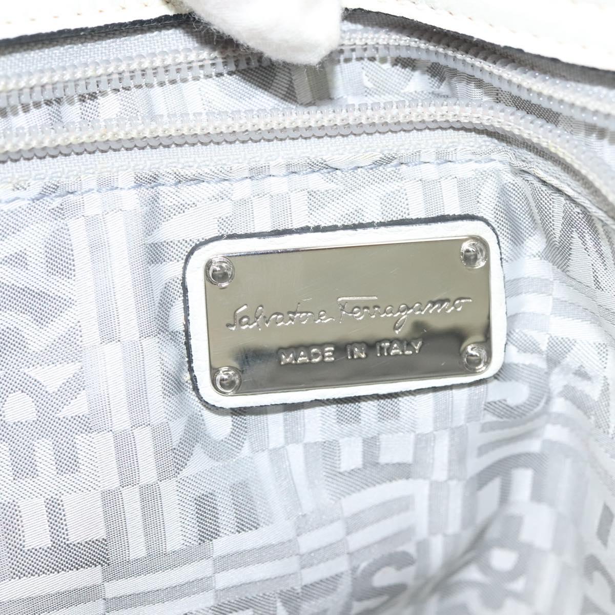 Salvatore Ferragamo Gancini Hand Bag Leather White Silver Auth BA5015