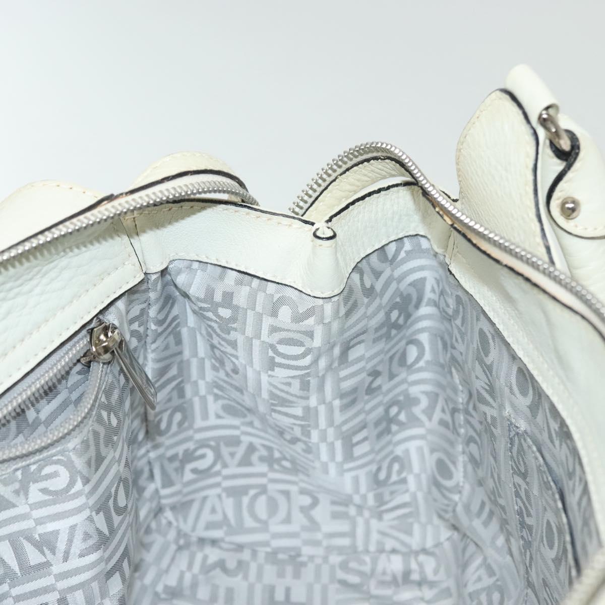 Salvatore Ferragamo Gancini Hand Bag Leather White Silver Auth BA5015