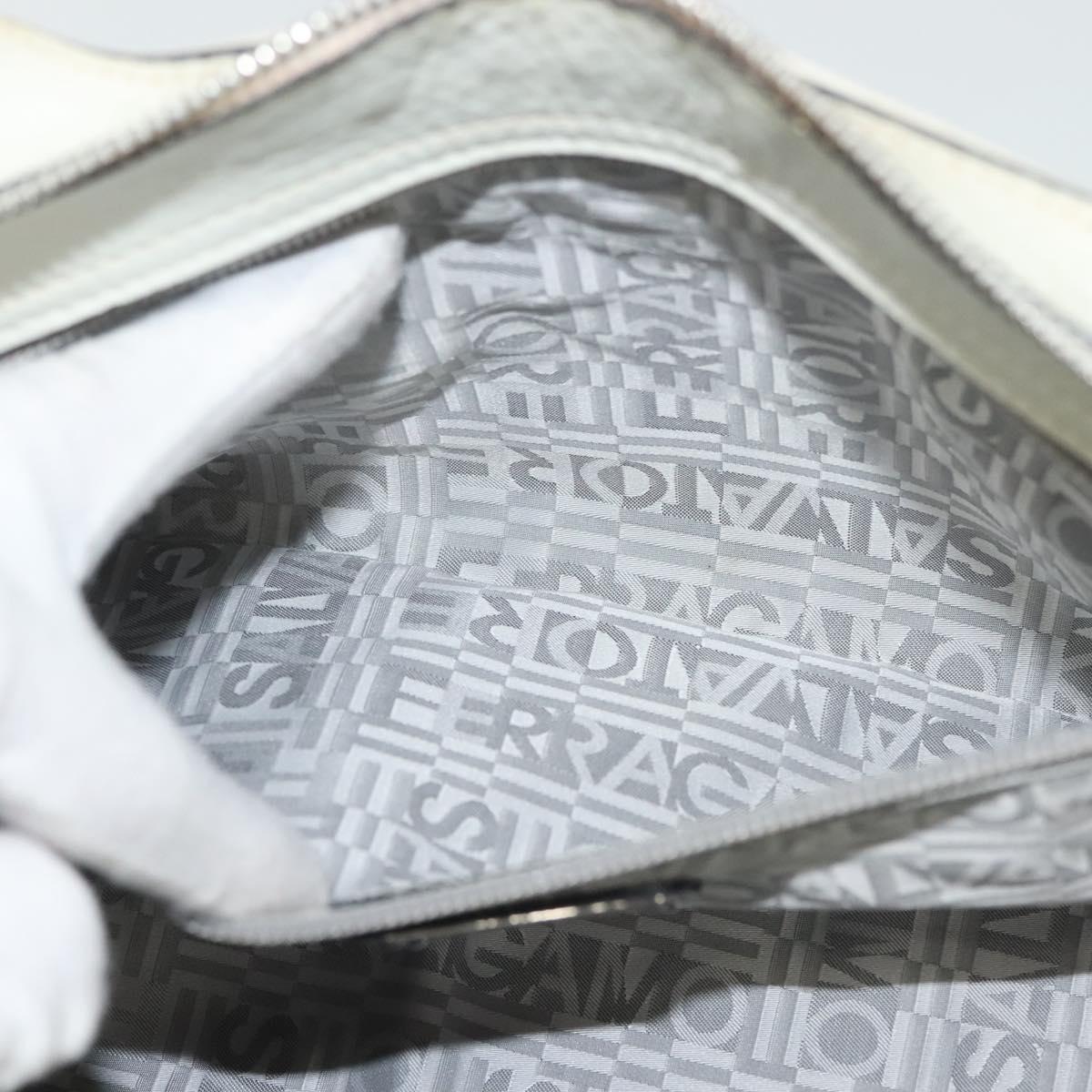 Salvatore Ferragamo Gancini Hand Bag Leather White Silver Auth BA5015