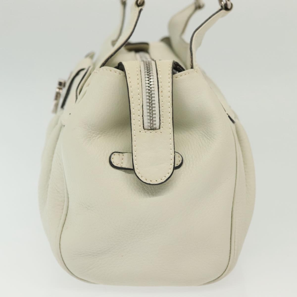 Salvatore Ferragamo Gancini Hand Bag Leather White Silver Auth BA5015