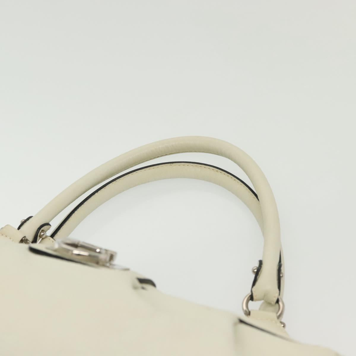 Salvatore Ferragamo Gancini Hand Bag Leather White Silver Auth BA5015