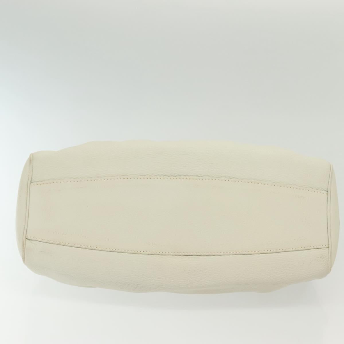 Salvatore Ferragamo Gancini Hand Bag Leather White Silver Auth BA5015